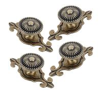 HOMOCONO 4pcs Vintage Cabinet Knobs with Backplate, Zinc Alloy Single Hole | European Carved Floral Detail, Matte Metallic Finish, Easy Fit, Enhanced Grip for Dresser and Wardrobe Use