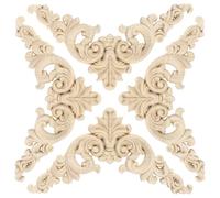 HOMOCONO 4pcs Wood Carved Corner Onlay Applique Unpainted Decorative Wood Onlay with Carved Patterns for Door and Window, European Style Home Decoration, Easy to Spray Paint