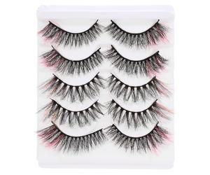 HOMOCONO 5 Pairs Colored False Eyelashes Assorted Color Multi-layer Dense Crossed Design Imitation Material Lightweight Lash Extension Supplies for Cosplay and Personal Use