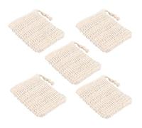 HOMOCONO 5pcs Exfoliating Soap Saver Pouch with Drawstring Light Yellow Ramie Bath Net Bag for Foaming and Drying Quick-dry Shower Soap Holder for Bath and Travel Use