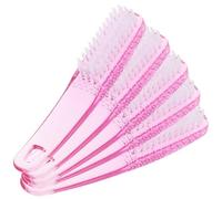 HOMOCONO 5pcs Nail Duster Brush Nail Scrubber Brush Clean up Plastic Portable Easy to Grip Pink Curved Handle for Manicure and Pedicure
