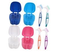 HOMOCONO 8pcs Denture Care Set Dentures Storage Case Retainer Cleaning Brush Retainer Denture Case Denture Container Case Denture Retainer Case Retainer Portable Case Retainers Case Plastic