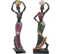 HOMOCONO African Lady Statues 2pcs Synthetic Resin Craft Home Decor