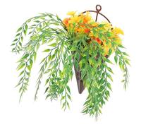 HOMOCONO Artificial Wall-mounted Hanging Basket Green with Flowers Decorative No Watering Required Lifelike Elegant Plant for Study Room and Housewarming