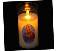 HOMOCONO Battery Operated Prayer Candle with Flickering Tea Lights, Safe LED Electronic Lighting Plastic Window Candle for Christian Festival Lights and Catholic Prayer, for Random Color