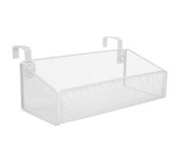 HOMOCONO Bedside Storage Tray Metal Bedside Storage Basket with Hooks White Iron 10.6x5.1x3.5 in Space Saving Instant Setup Organising Books Accessories
