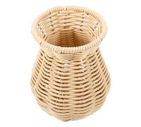 HOMOCONO Beige Woven Vase Flowers Holder Rustic Style Plastic Material round Shape Easy to Clean Smooth Surface Creative Table Decoration for Balcony and Office