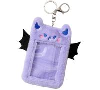 HOMOCONO Black Plush Card Holder Keychain Alloy Badge Insert Protector, Fine Workmanship for Long-Term Use, for Students in School Or Office