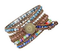 HOMOCONO Bohemian Watch Strap for 2 with Beaded Decoration, Genuine Leather and Crystal Material, Fashion Wrist Strap with Easy to Adjust Feature, Unique Creativity for Everyday Wear