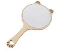 HOMOCONO Cat Ear Shaped Wooden Handle Makeup Mirror 8.9X4.7 Inch Handheld Vanity Mirror Portable for Home and Travel Use