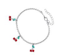 HOMOCONO Delicate Cherry Pendant Anklet for Women, Fashion Alloy Rhinestone Foot Chain, Decorative Ankle Jewelry Suitable for Beach Party or Dancing Party,