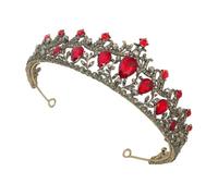 HOMOCONO Elegant Baroque Style Wedding Bride Tiara Crown with Red Crystal Alloy Design, Comfortable to Wear and Sturdy, for Weddings and Celebrations