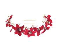 HOMOCONO Elegant Red Bridal Crystal Headband with Pearls and Rhinestones, Lightweight Comfort and Versatile Use for Weddings and Photography Sessions, Stylish Cloth Flower Crown for Women
