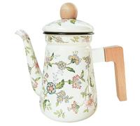 HOMOCONO Enamel Tea Pot 1.2l Small Retro Teapot with Wooden Handle, Practical and Multifunctional Kettle for Hand Brewing Coffee and Tea in Living Room