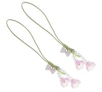 HOMOCONO Flower and High Durability Alloy and Acrylic Material 2pcs Wrist Strap Lanyard with Hand-strung Beads Stylish Tulip Design Phone for Festivals and Handbags