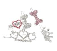 HOMOCONO Hair Clips with Rhinestone Silver Crown 5pcs Dog Decorative for Pets and Bone Shape Hairpins, Stylish Pet Hair Styling Accessories for Daily Life and Party Use