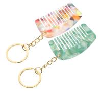 HOMOCONO Hair Detangler Wide Tooth Comb 2Pcs Small Portable Keychain Featuring Floral and Blue Miniature Design for-The-Go Use