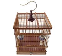 HOMOCONO Handmade Bamboo Rectangular Bird Cage with Removable Tray and Hanging Hook, Enhanced Durability and User-friendly Door Lock, Vintage Style Indoor and Balcony Habitat for Lovebirds