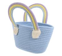 HOMOCONO Handwoven Rainbow Tote Bag Large Capacity Cotton Thread Handbag Portable Storage Summer Beach Bag for Party or Going with Stylish Blue Design