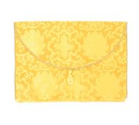 HOMOCONO Large A4 Silk Embroidery Envelopes with Chinese Knot Closure Brocade File Folder for Buddhist Scripture Carrying and Document Storage in Yellow Floral Motif