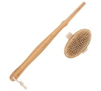 HOMOCONO Long Handle Bath Massage Brush Bamboo Bristle Ergonomic Curved Design Comfortable Touch Body Scrubber Exfoliator for Shower and Bath Use