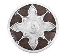 HOMOCONO Medieval Knight Shield Prop for Halloween Cosplay, 31.5cm round Pvc Shield with Smooth Rounded Borders, Secure Attachment and Easy Handling for Themed Photography Scenes and Group