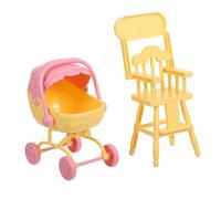 HOMOCONO Miniature Doll Playset Stroller Highchair Realistic Dollhouse Accessories for Imaginative Play Safe Material for Spaces and Social Skill Development