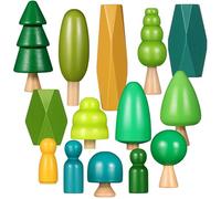 HOMOCONO Miniature Fir Trees Educational Wooden Small World Kit for with Smooth Surface and Safe Natural Wood Material