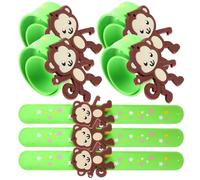 HOMOCONO Monkey Slap Bracelet 7pcs Silicone Wrist Bands for Parties | Soft Comfortable Silicone, Cartoon Monkey Shape, Green Colour, Birthday Gifts and Special Events, 7 Pieces