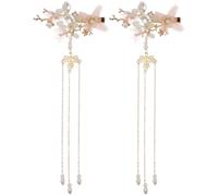HOMOCONO Pearl Tassel Hairpin Silk Flower Design Handmade for Bridal Hair Clips Suitable for Wedding and Anniversary Occasions
