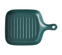 HOMOCONO Porcelain Baking Tray with Single Handle in Green Ceramic Easy to Clean and High Grade Kitchen Tray for Oven Baking in Home and Dining