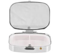 HOMOCONO Portable Pill Case Cute Organizer Metal 2-Grid Small Divided Design Tight Seal Medicine Protection Travel Medicine Storage with Chic Details and Simple Pretty Style