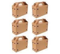 HOMOCONO Poultry Shipping Cardboard Carrier Box 6Pcs with Kraft Leather Handle Portable Ventilated Small Animal Transport for Rabbits, Gerbils, Guinea Pigs and Bird Travel 12.2X8X5.1
