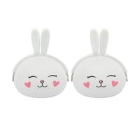 HOMOCONO Rabbit Small with Buckle Closure Silicone White 2pcs Coin Purse Lightweight Bunny Wallet for Daily Use and Business