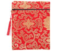 HOMOCONO Red Brocade Buddhist Scriptures Bag Spacious Pen Pouch and Bible Cover with Elegant Floral Pattern Hand-carry Storage for Books Documents Jewelry Coin Wallet