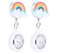 HOMOCONO Retractable Luminous Pocket Watches with Clip-on Style and Rainbow Pattern Design 2pcs for Healthcare Professionals and Nurses