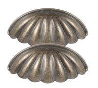 HOMOCONO Retro Shell-Shaped Metal Drawer Pull Handles 2Pcs for Wardrobe and Cupboard Doors Replacement in Antique Bronze for Home Furniture
