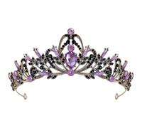 HOMOCONO Rhinestone Wedding Tiara Headband Anti-rust Design and Pins on Both Ends with Purple Zinc Alloy Leaves Random Color for Brides and Birthday Crowns for Proms and Bridal Showers