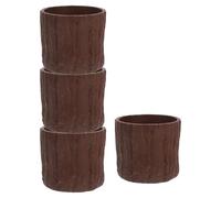HOMOCONO Set of 4 Rustic Bark Planters Stump-shaped Planter with Miniature Design, Versatile Use, and Natural Look, Ceramic Outdoor Plant Pot for Small Plants and Small Cacti in Indoor