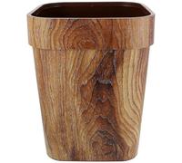 HOMOCONO Square Wood Grain Trash Can, Plastic Waste Bucket 13 Gallon, Bathroom Bin without Lid, Coffee Color 30.5cm Height X 24cm Width, Multi-function Garbage Storage for Home and Office