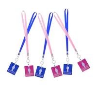 HOMOCONO Student Bathroom Pass Lanyards 6Pcs with PVC Badge Holders Featuring Restroom Pass Signs for School and Teacher Use - Blue and Pink