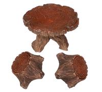 HOMOCONO Table and Chairs Set Nature-inspired Resin Miniature 3pcs with Tree Stump Design Realistic Brown Furniture for Fairy Garden and Dollhouse Accessories for Shelves and Home
