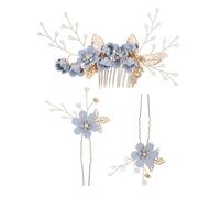 HOMOCONO Wedding Hair Accessories with Blue Alloy Flower Design, Practical and Easy to Wear 3pcs Bridal Hairpins Set for Women Suitable for Dances and Everyday Life