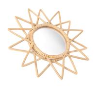 HOMOCONO Woven Rattan Makeup Mirror Wall Art Decoration with Wooden Frame, Practical Wall-mounted Mirror for Housewarming and Photography Props, Elegant Creative Design in Khaki