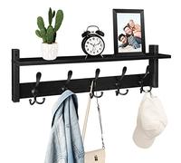 Homode Coat Rack with Shelf, 24" Coat Hooks Wall Mounted with Shelf, Wooden Hanging Coat Hanger with Tri Hooks for Entryway, Bathroom, Mudroom, Bedroom, Black