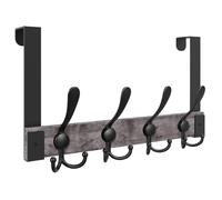 Homode Over The Door Hooks Heavy Duty, Wooden Door Coat Hanger | 4 Tri Hooks, Over The Door Towel Rack for Bathroom, Back of Door Hooks for Hanging Towels, Clothes, Hats, Bags, Grey