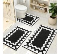 Homodeco Bathroom Mat Sets 3 Piece, Microfiber, Black & White | Non-Slip, Absorbent, Machine Washable, Soft Bath Mats Set and Toilet Mat Set, Fluffy Bath and Pedestal Mat Sets