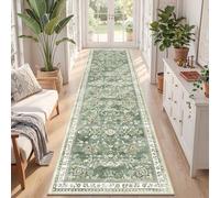 Homodeco Hallway Runner Rug 80 X 300cm, Extra Long Non Slip Carpet Runners Machine Washable Hall Runner Vintage Boho Floral Hallway Rug for Kitchen Laundry Bedroom Entrance, Green