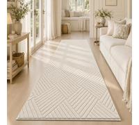 Homodeco Living Room Area Rug 80 x 250 cm, Beige Carpet Runners Non Slip | Soft Washable Runner Rug for Hallway, Shaggy Modern Boho Kitchen Floor Mat, Long Carpet for Bedroom, Laundry and Entryway