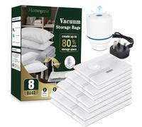 Homogenie Space Saver Vacuum Storage Bags for Clothes, Bedding, and Comforters - 8 Pack with Electric Air Pump, Reusable Compression Bags for Home & Travel (2 Jumbo, 2 Large, 2 Medium, 2 Small)